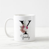 Monogram Roze Bloem Initial W Koffie Y Koffiemok (Links)