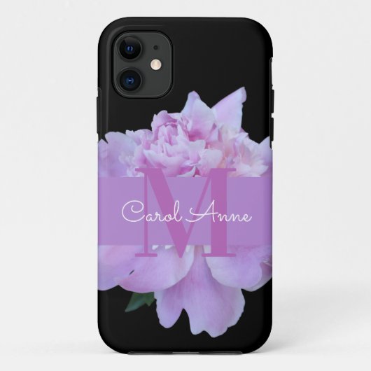 Monogram Roze Bloem Klassiek Zwart Case-Mate iPhone Case (Achterkant)