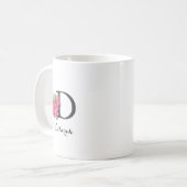 Monogram Roze Bloem Koffie Mok (Voorkant links)