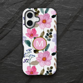 Monogram Roze bloem patroon iPhone case 16 Hoesje