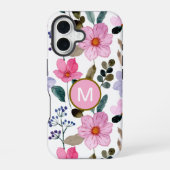 Monogram Roze bloem patroon iPhone case 16 Hoesje (Achterkant)