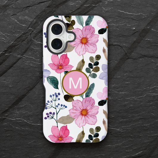 Monogram Roze bloem patroon iPhone case iPhone 16 Hoesje