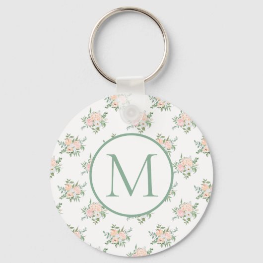 Monogram Roze Bloem Sleutelhanger (Voorkant)
