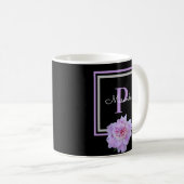 Monogram Roze Bloem Zwart Koffie Mok (Voorkant rechts)