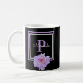 Monogram Roze Bloem Zwart Koffie Mok (Links)