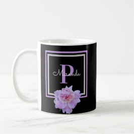 Monogram Roze Bloem Zwart Koffie Mok