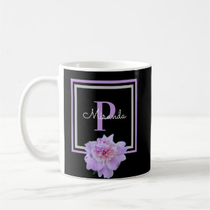Monogram Roze Bloem Zwart Koffie Mok
