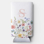 Monogram Roze Bloemen Botanisch Seltzer Blikjeskoeler (Achterkant)