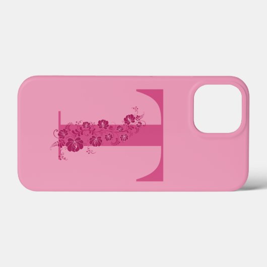 Monogram Roze Bloemen Brief aan iPhone Case (Achterkant (horizontaal))