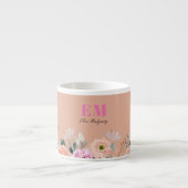 Monogram roze bloemen espresso kop (Voorkant)