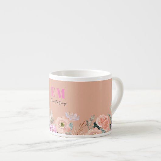 Monogram roze bloemen espresso kop (Voorkant rechts)