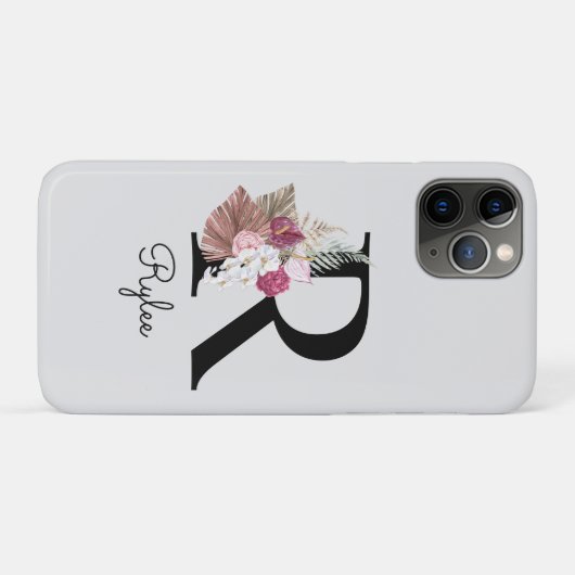 Monogram Roze Bloemen Initiaal R Case-Mate iPhone Case (Achterkant (horizontaal))