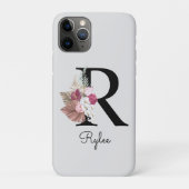 Monogram Roze Bloemen Initiaal R Case-Mate iPhone Case (Achterkant)