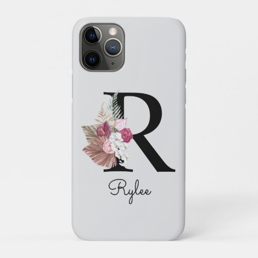 Monogram Roze Bloemen Initiaal R Case-Mate iPhone Case (Achterkant)