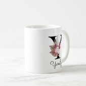 Monogram Roze Bloemen Initiaal W Coffee Y Koffiemok (Voorkant rechts)