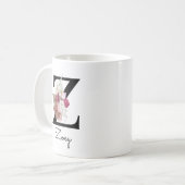 Monogram Roze Bloemen Initiaal W Coffee Z Koffiemok (Voorkant links)