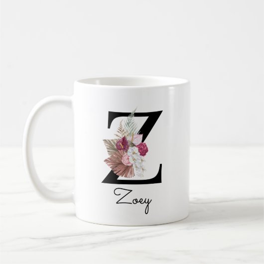 Monogram Roze Bloemen Initiaal W Coffee Z Koffiemok (Links)