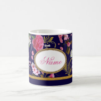 Monogram roze bloemen koffiemok