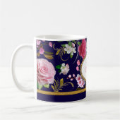 Monogram roze bloemen koffiemok (Links)
