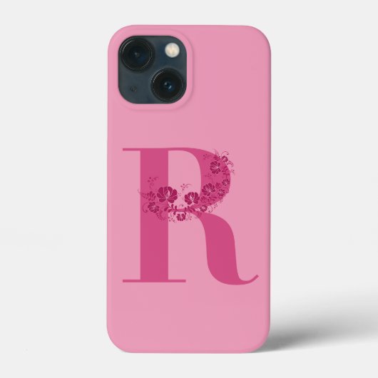 Monogram Roze Bloemen Letter R iPhone Case (Achterkant)
