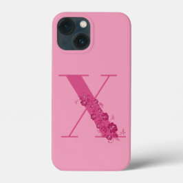 Monogram Roze Bloemen Letter X iPhone Case