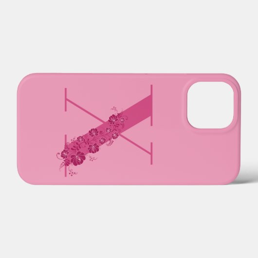 Monogram Roze Bloemen Letter X iPhone Case (Achterkant (horizontaal))