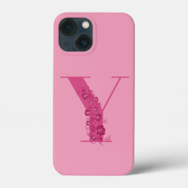 Monogram Roze Bloemen Letter Y iPhone Case