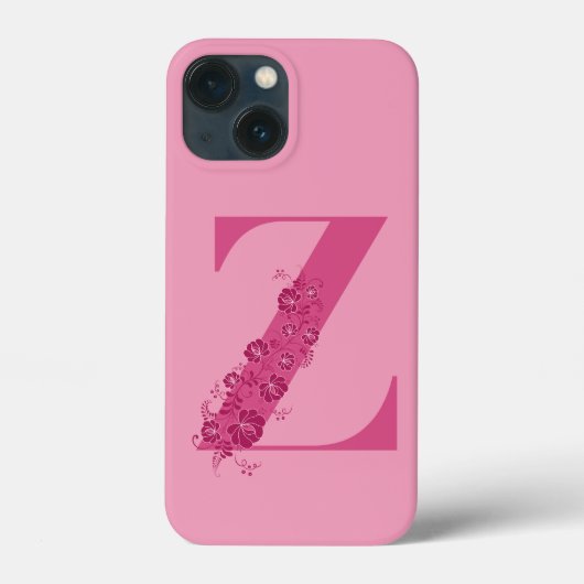 Monogram Roze Bloemen Letter Z iPhone Case (Achterkant)