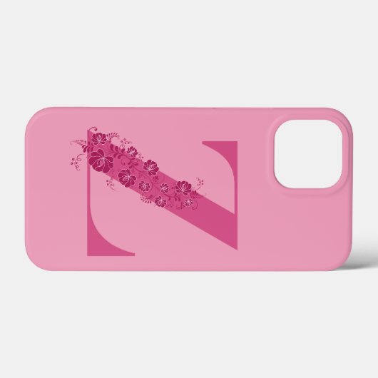Monogram Roze Bloemen Letter Z iPhone Case (Achterkant (horizontaal))