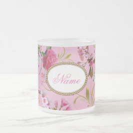 Monogram roze bloemen matglas koffiemok