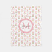 Monogram Roze Bloemen Patroon Baby Meisje Kwekerij Fleece Deken (Voorkant)