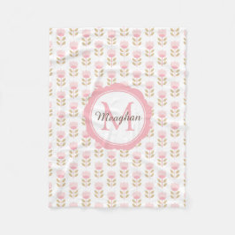 Monogram Roze Bloemen Patroon Baby Meisje Kwekerij Fleece Deken