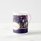 Monogram roze bloemen porselein kop (Voorkant rechts)