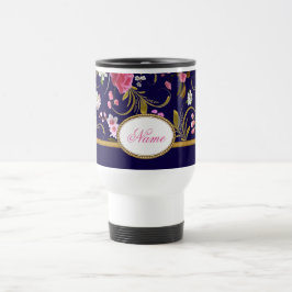 Monogram roze bloemen reisbeker