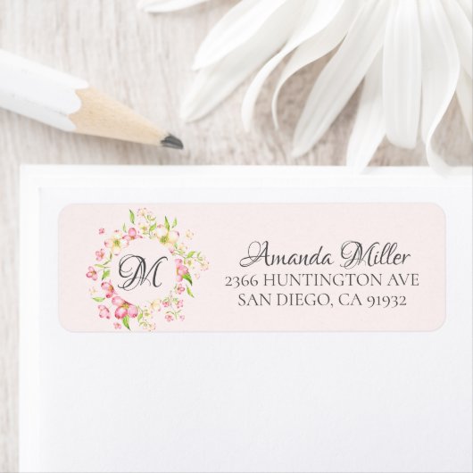 Monogram  Roze Bloemen Retouradres Etiket (Insitu)