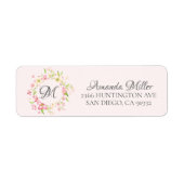 Monogram  Roze Bloemen Retouradres Etiket (Voorkant)
