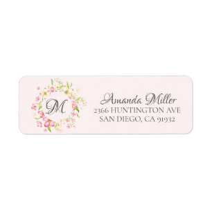 Monogram Roze Bloemen Retouradres Etiket