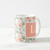 Monogram Roze  Bloemen Roos Koffiemok (Voorkant rechts)