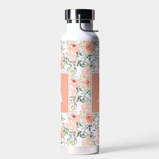Monogram Roze Bloemen Roos Waterfles (Links)