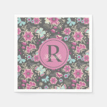 Monogram Roze Bloemen Verjaardagspatroon