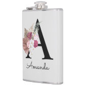 Monogram roze bloemig Initiaal A Heupfles (Links)