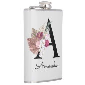 Monogram roze bloemig Initiaal A Heupfles (Rechts)