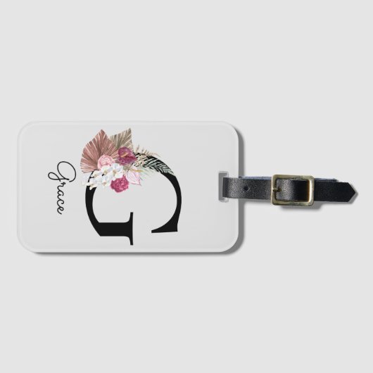 Monogram roze bloemig Initiaal G Bagagelabel (Voorkant (horizontaal))