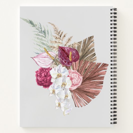 Monogram roze bloemig Initiaal L Notitieboek (Achterkant)