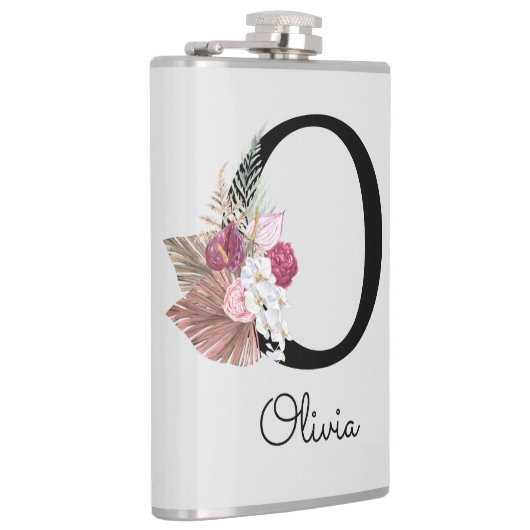 Monogram roze bloemig Initiaal O Heupfles (Rechts)