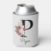 Monogram roze bloemig Initiaal P Blikjeskoeler (Blikje Voorkant)