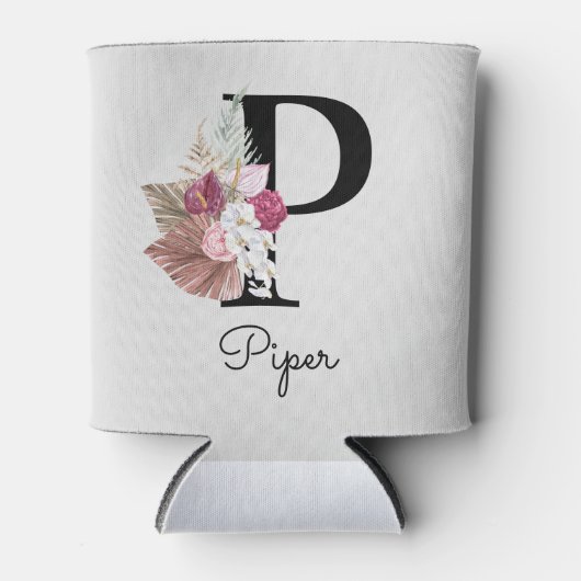 Monogram roze bloemig Initiaal P Blikjeskoeler (Voorkant)