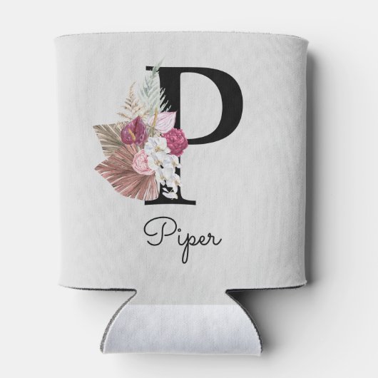 Monogram roze bloemig Initiaal P Blikjeskoeler (Achterkant)