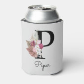 Monogram roze bloemig Initiaal P Blikjeskoeler (Blikje Achterkant)