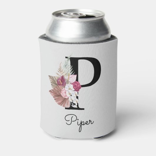 Monogram roze bloemig Initiaal P Blikjeskoeler (Blikje Achterkant)